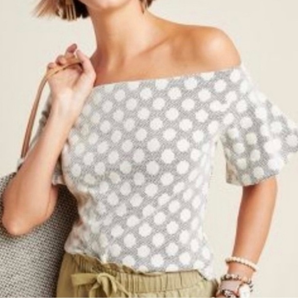 Anthropologie eri + ali polka dot top off shoulder, size Medium - Picture 2 of 6